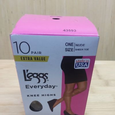 Knee Highs Leggs Everyday One Size Nude Sheer Toe 10 Pair 43593